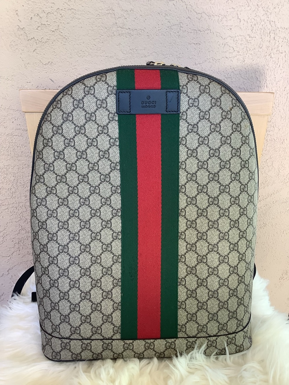 GUCCI
442722 Supreme GG Monogram Web Brown Backpack